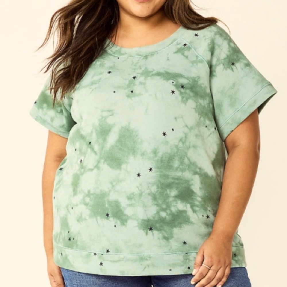 Sonoma Goods For Life 2X Stars Green Short Sleeve Sweatshirt NWT
